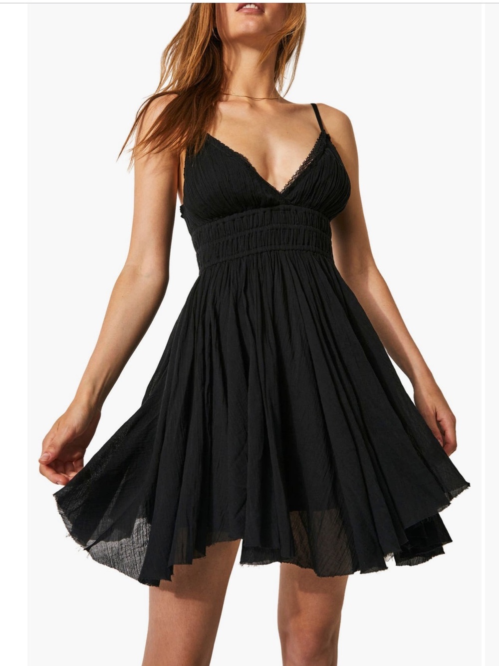 NWT Free People Intimately Delia Asymmetric Raw Hem Cotton Dress in Black Size X